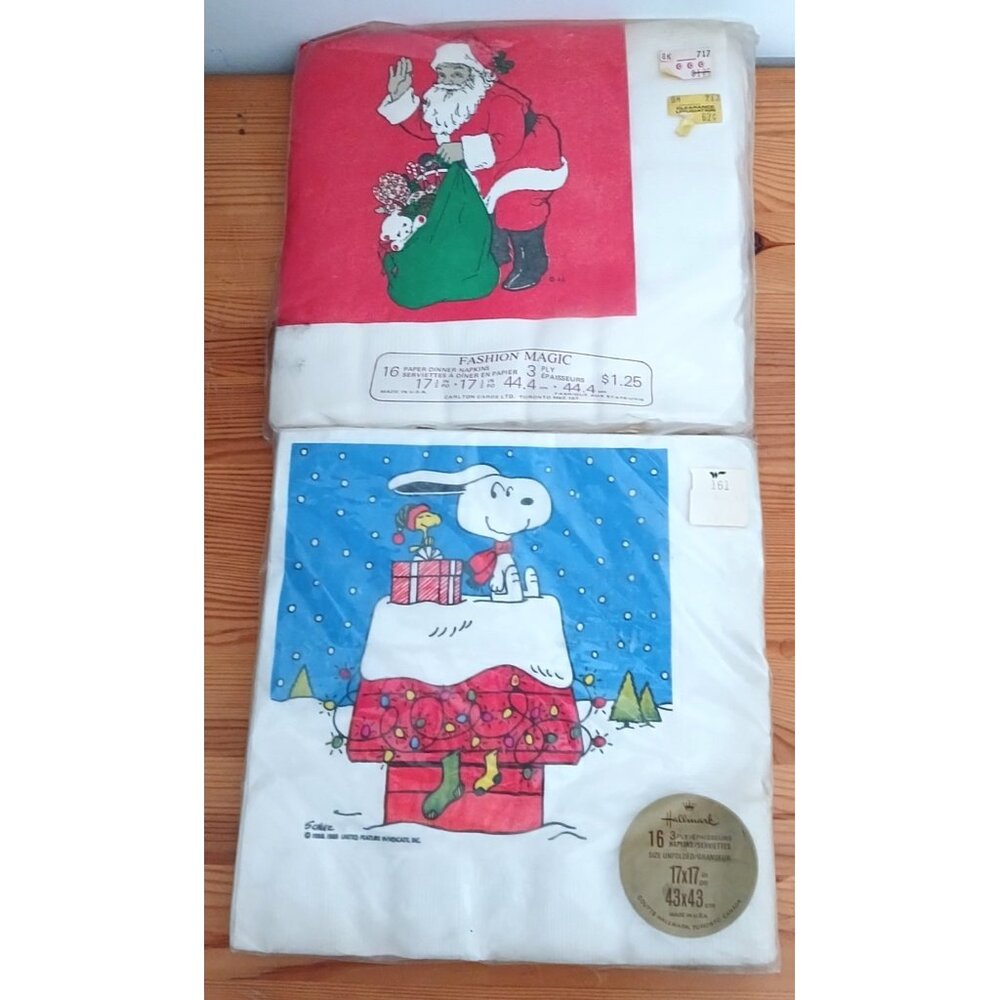 Vintage Snoopy Peanuts and Santa Christmas Paper Napkins Hallmark Carlton Lot US
